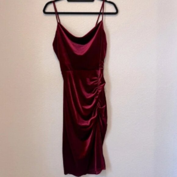 MistyRose Ruched Bodycon Mini Dress – Burgundy Wine Red, Size L - Picture 1 of 6